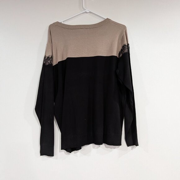 Cleo Crew Neck Sweater with Lace Detail Beige Black Size XXL - Picture 5 of 5
